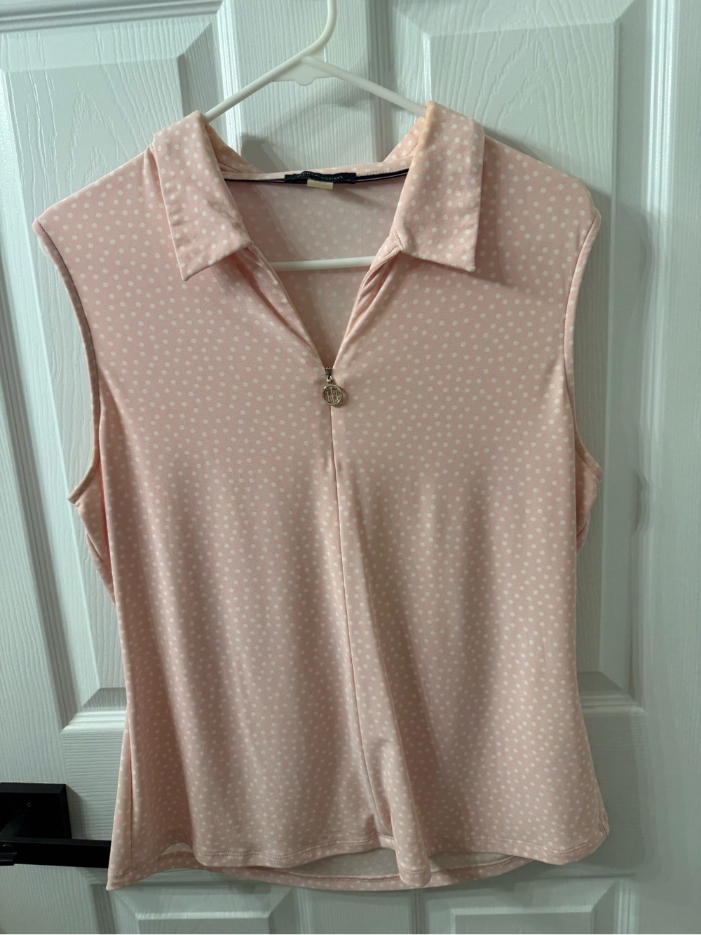 Tommy Hilfiger Sleeveless Blush Pink Polka Dot Collared Cami Golf Top